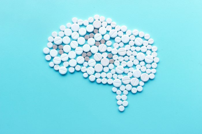 pills in brain shape