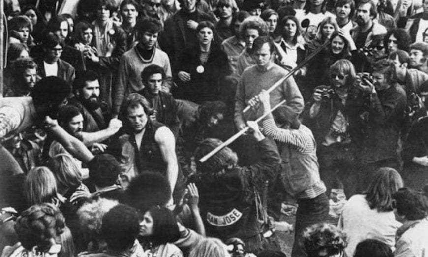 pool cue fight in the crowd at altamont