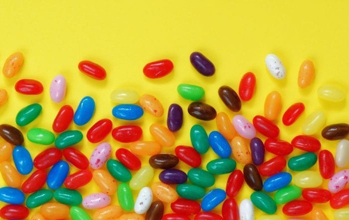 Jelly Beans on yellow background