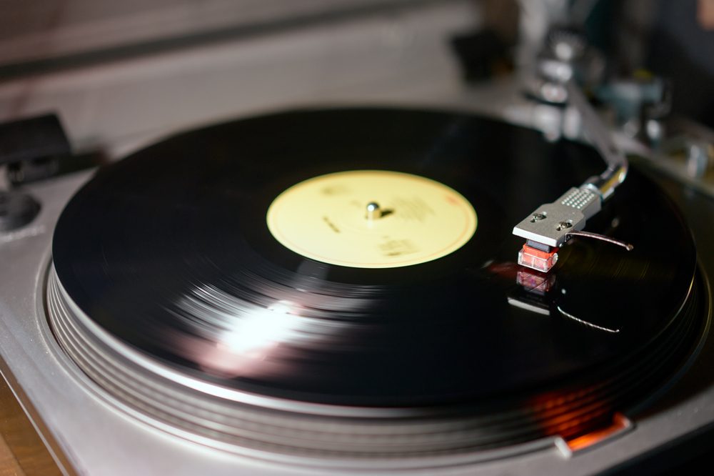 vinyl record playing on turntable